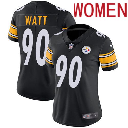 Women Pittsburgh Steelers #90 T. J. Watt Nike Black Vapor Limited NFL Jersey->women nfl jersey->Women Jersey